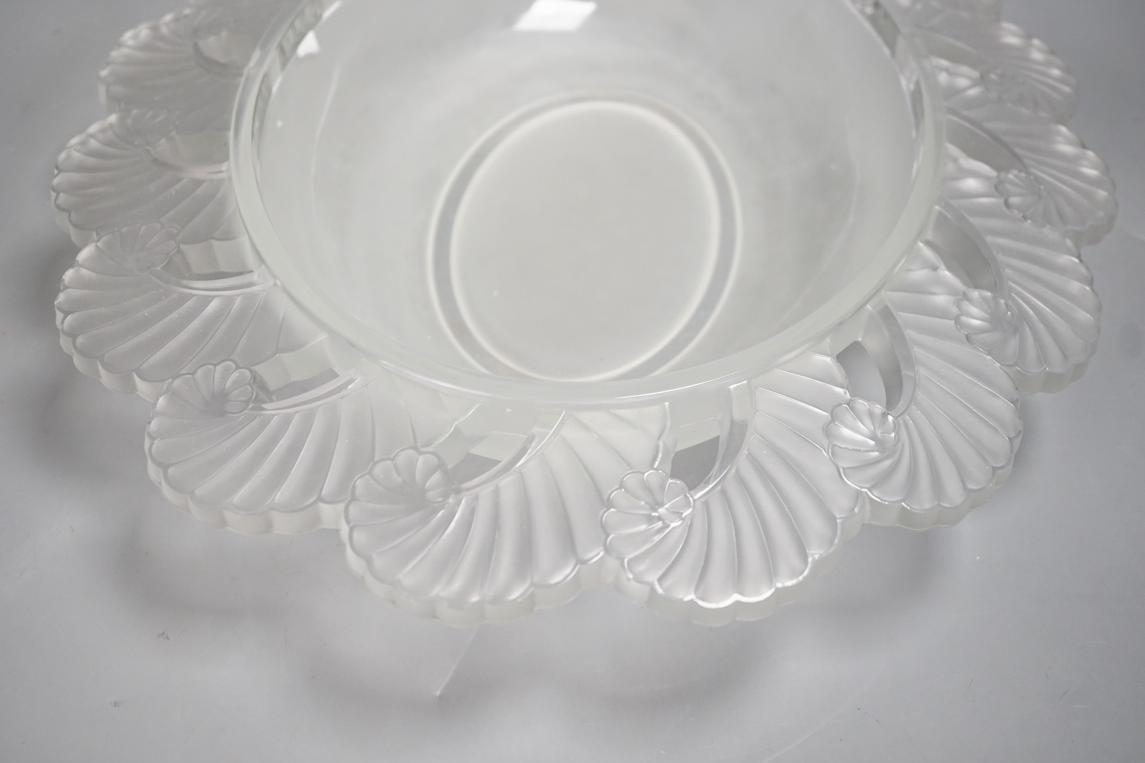 A large Verlys oval glass dish, 44cms wide